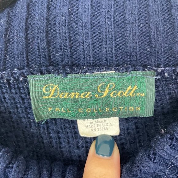 VTG Donna Scott Woman's XL Blue Winter Mixed Print Mock Neck Sweater Christmas - Picture 3 of 7